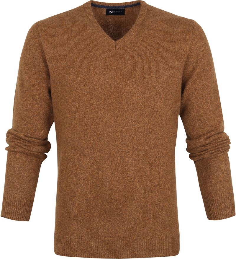 Suitable Lammwolle Pullover V-Ausschnitt Kamel - Größe M günstig online kaufen