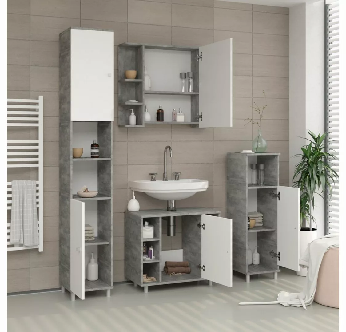 Vicco Spiegelschrank Fynn 80 x 64 cm Beton grau günstig online kaufen