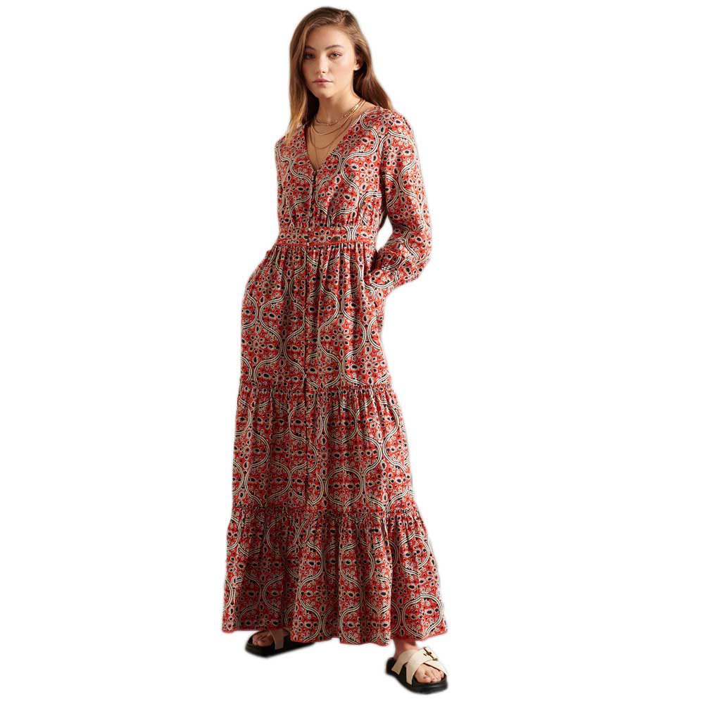 Superdry Bohemian Maxi Langes Kleid 2XS Red Print günstig online kaufen