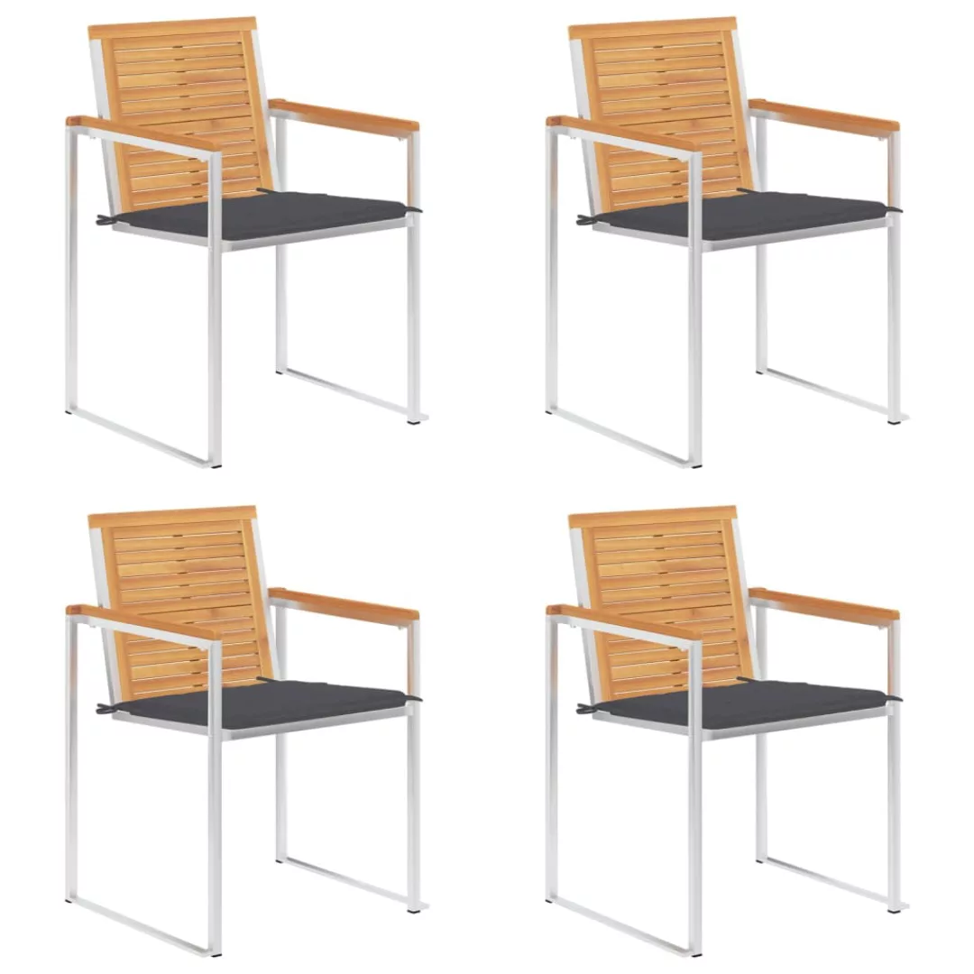 4 Stk. Gartenstühle Mit Kissen Massivholz Teak günstig online kaufen