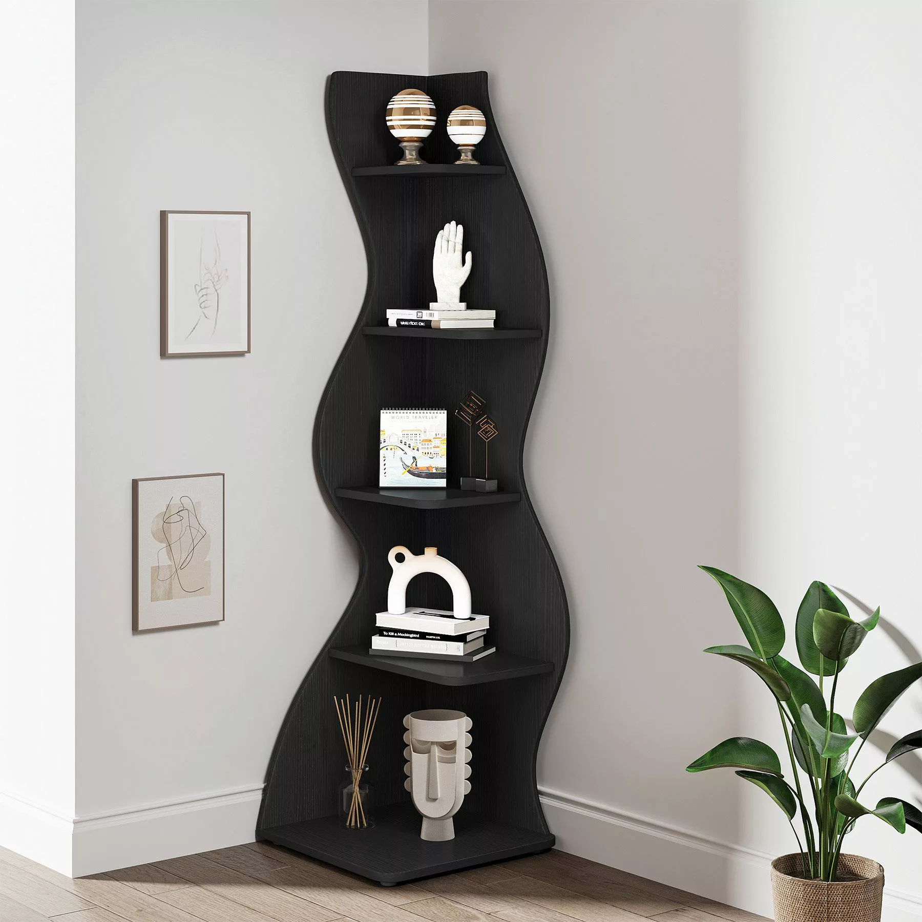 Tribesigns Eckregal 5-stöckiges Wand-Eck-Bücherregal, Ecke Bücherregal günstig online kaufen