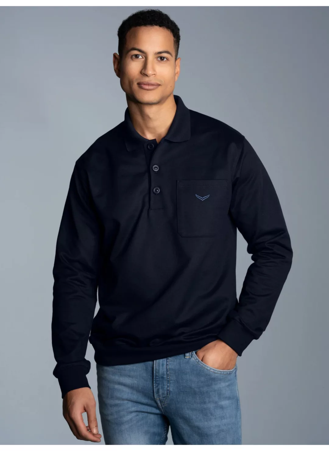 Trigema Sweatshirt "TRIGEMA Langarm Polo aus Sweat-Qualität" günstig online kaufen