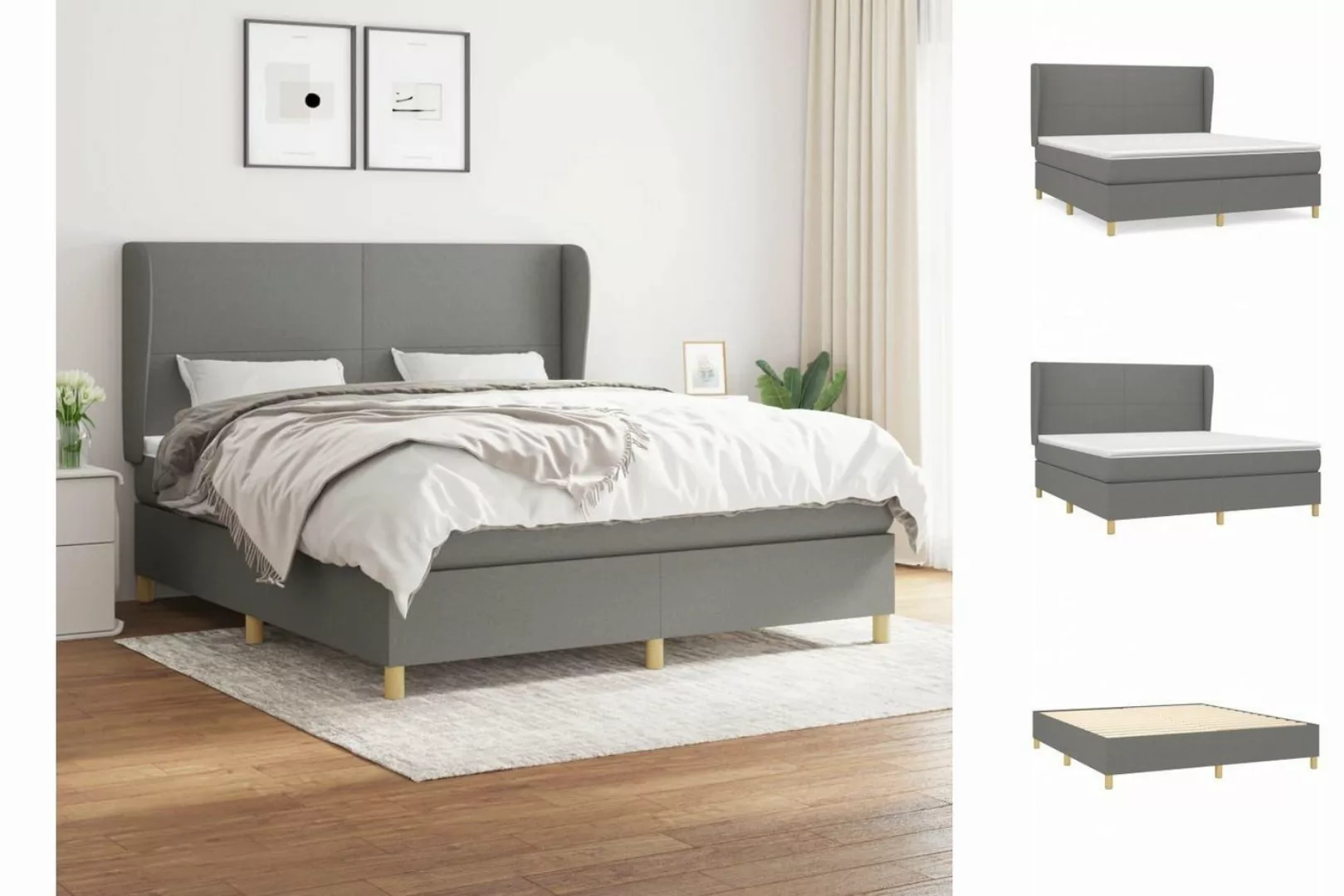 vidaXL Boxspringbett Boxspringbett mit Matratze Dunkelgrau 160x200 cm Stoff günstig online kaufen