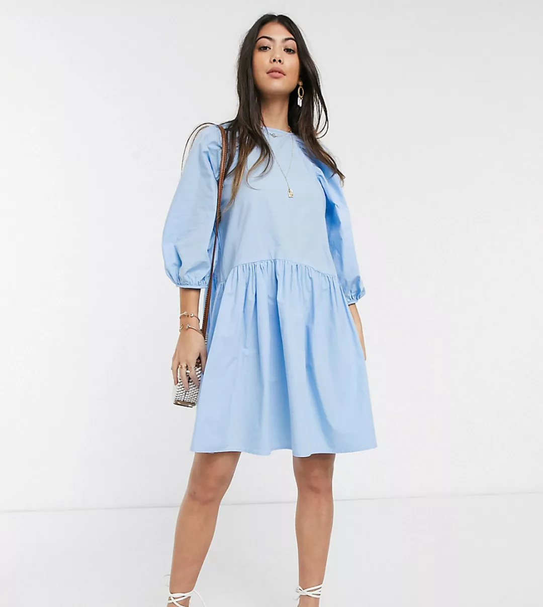 Vero Moda Petite – Oversized-Hängerkleid aus Popeline in Blau günstig online kaufen