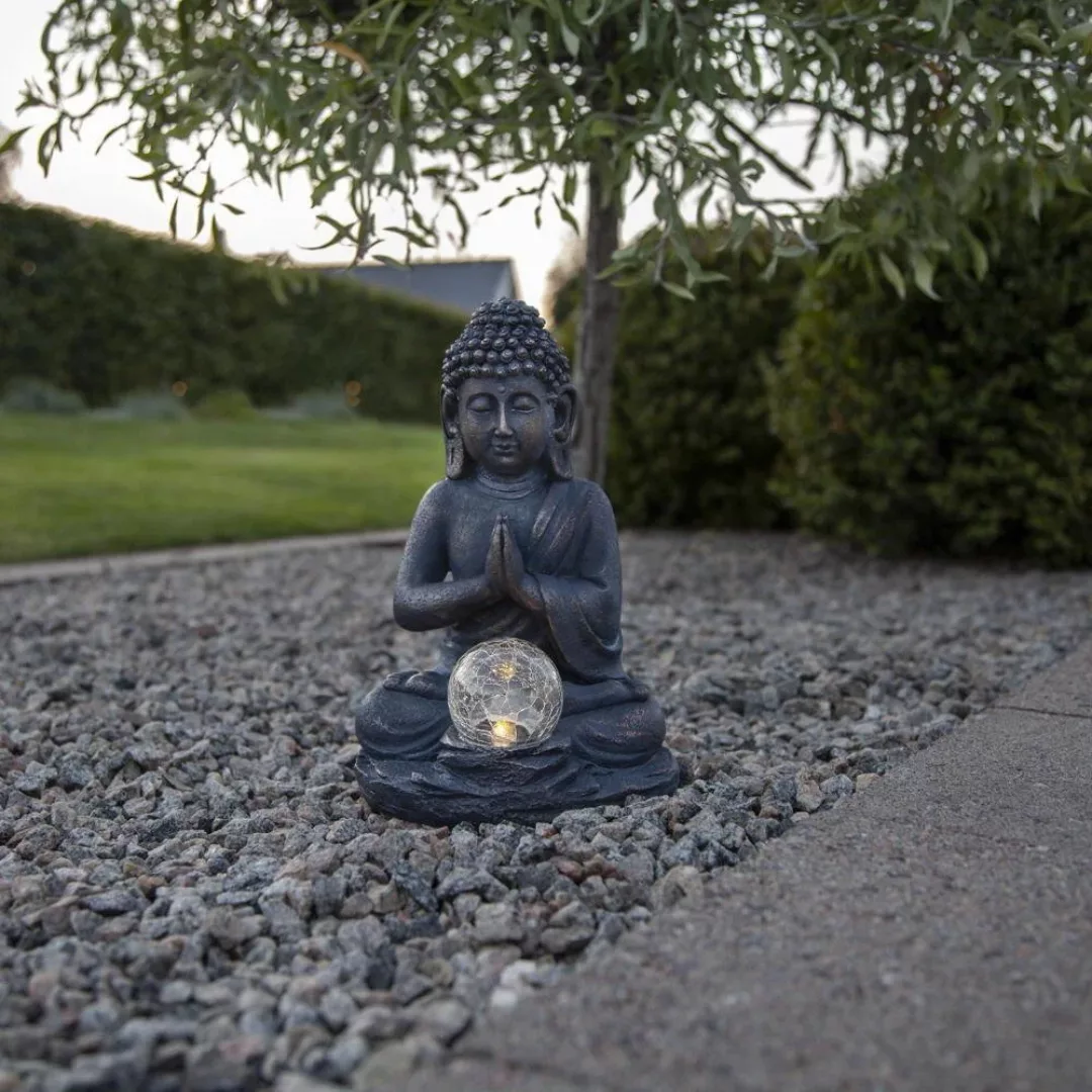 LED Solar Dekoleuchte Buddha in Anthrazit 0,06W IP44 mit Dämmerungssensor günstig online kaufen
