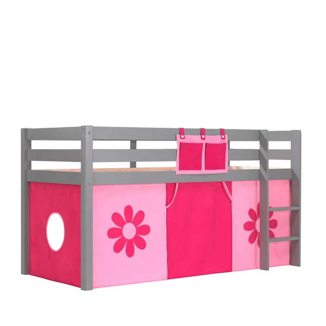 Mädchen Kinderzimmerbett in Grau Pink Rosa Blumen Motiv günstig online kaufen