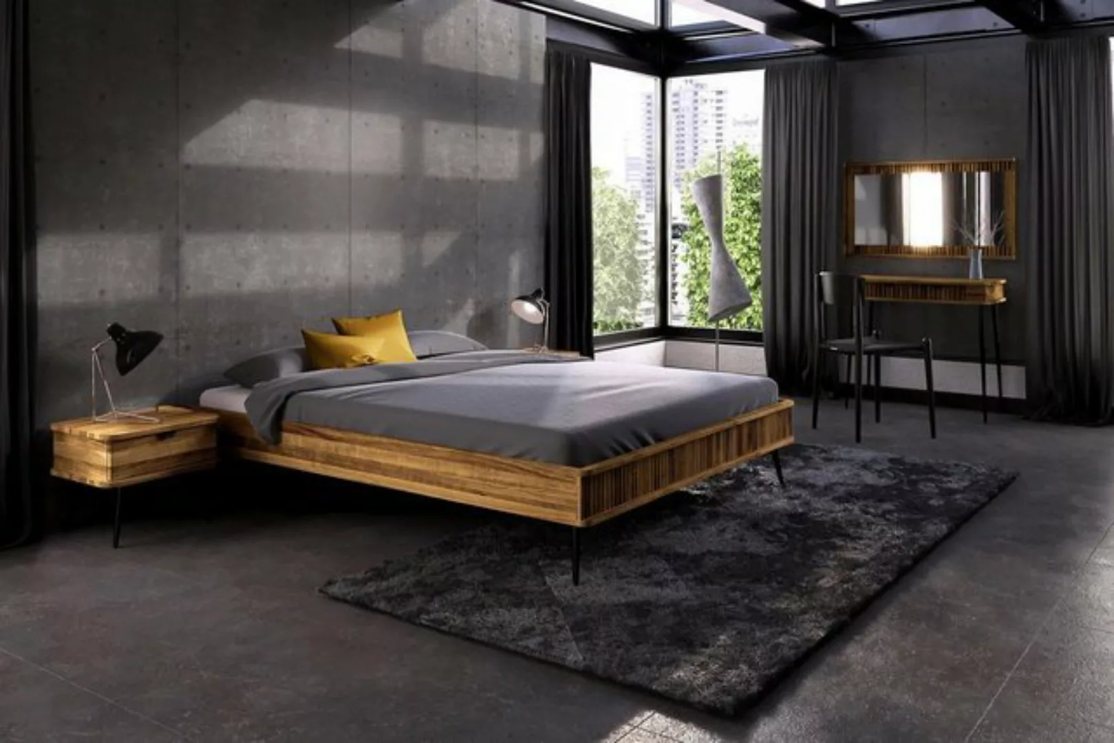 Natur24 Einzelbett Bett Tula 3 Wildeiche massiv 160x200cm ohne Kopfteil Met günstig online kaufen