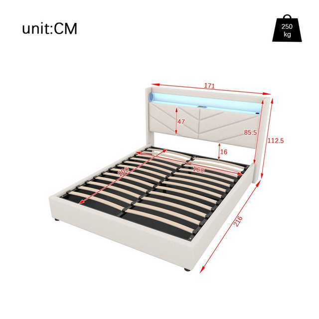 Furnishings Home Polsterbett 190cm/200cm mit Lautsprecher Stauraum LED-Lich günstig online kaufen