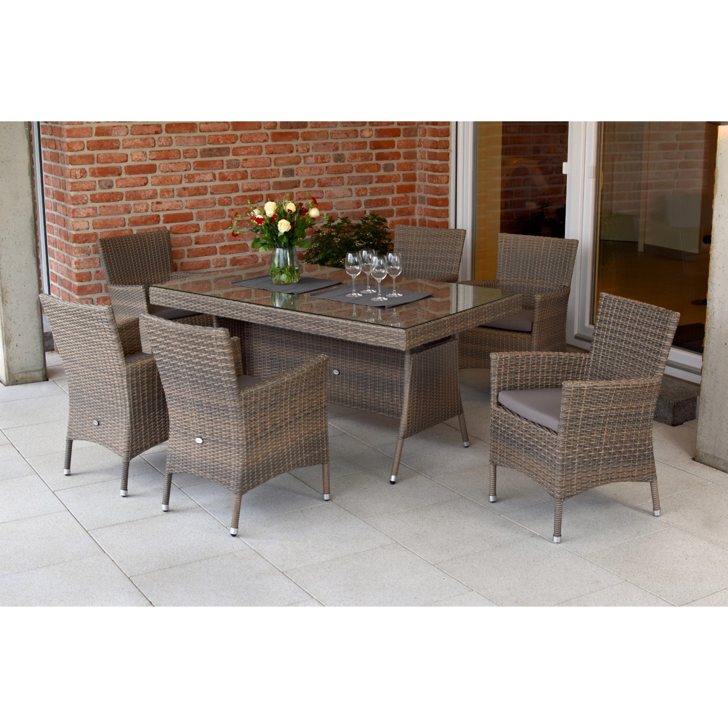 Merxx Teneriffa Set 13-tlg.6 Sessel inkl. Kissen Gartentisch 160 x 90 cm günstig online kaufen