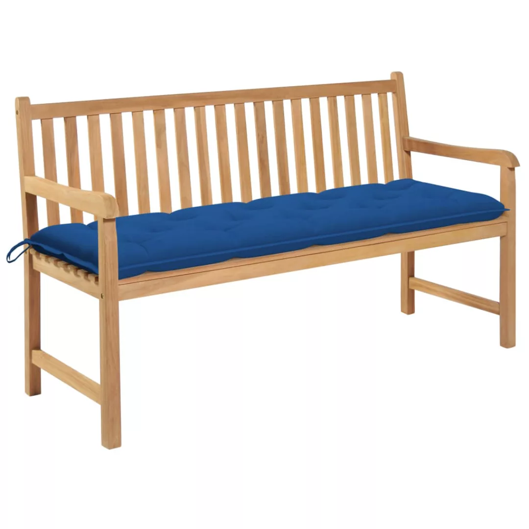 Gartenbank Mit Blauer Auflage 150 Cm Massivholz Teak günstig online kaufen