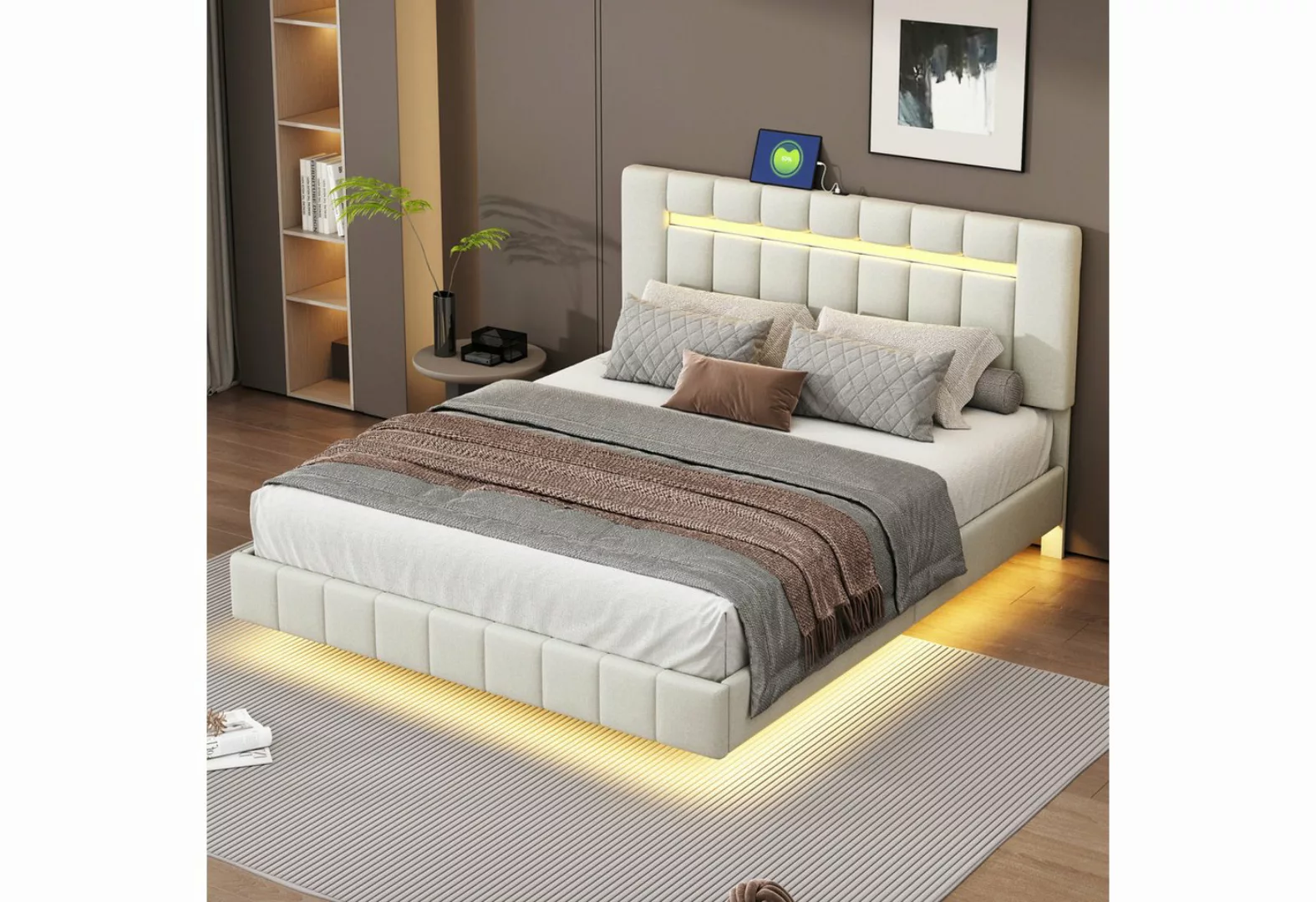 Romance Polsterbett Kinderbett Doppelbett, Mit LED Beleuchtung,2 USB STECKE günstig online kaufen