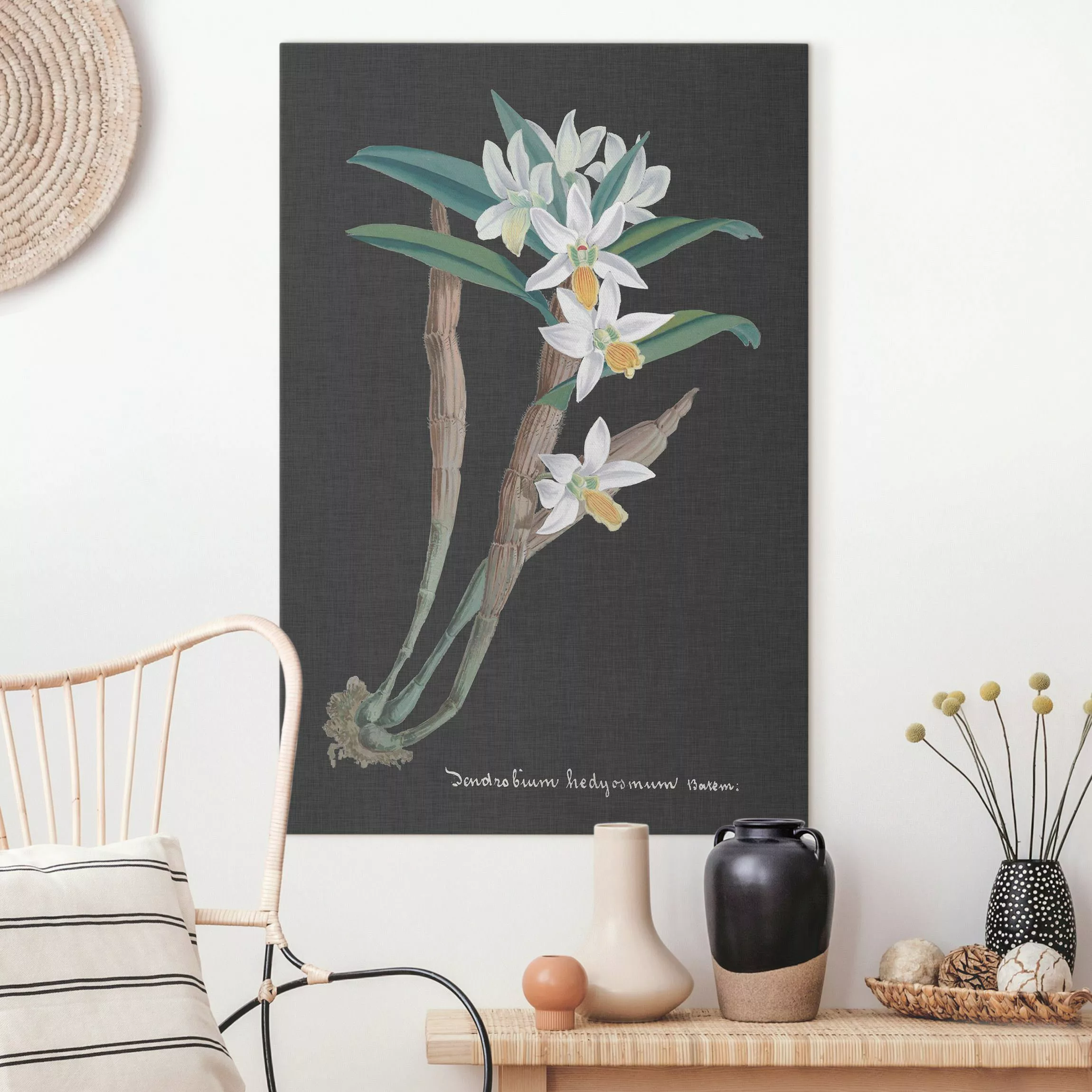 Leinwandbild Weiße Orchidee auf Leinen I günstig online kaufen