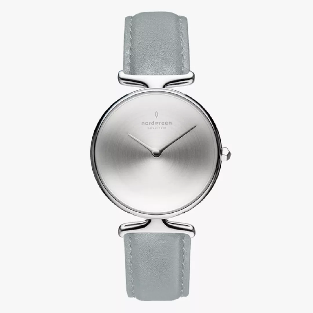 Armbanduhr Unika Silber | Mattes Edelstahl Ziffernblatt - Veganes Lederarmb günstig online kaufen