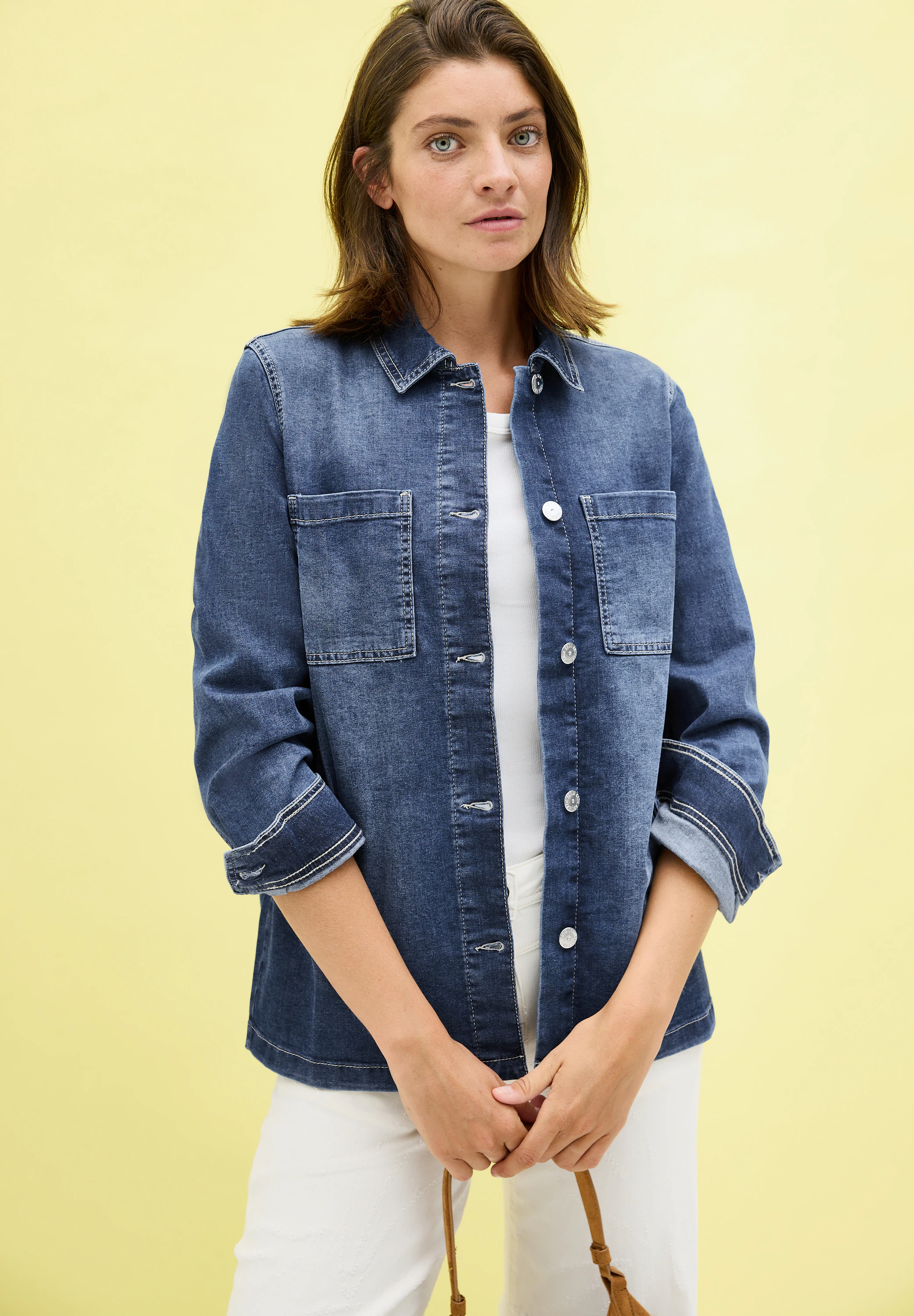 Cecil Jeansjacke, ohne Kapuze, Denim-Overshirt mit Knopfleiste und Brusttas günstig online kaufen