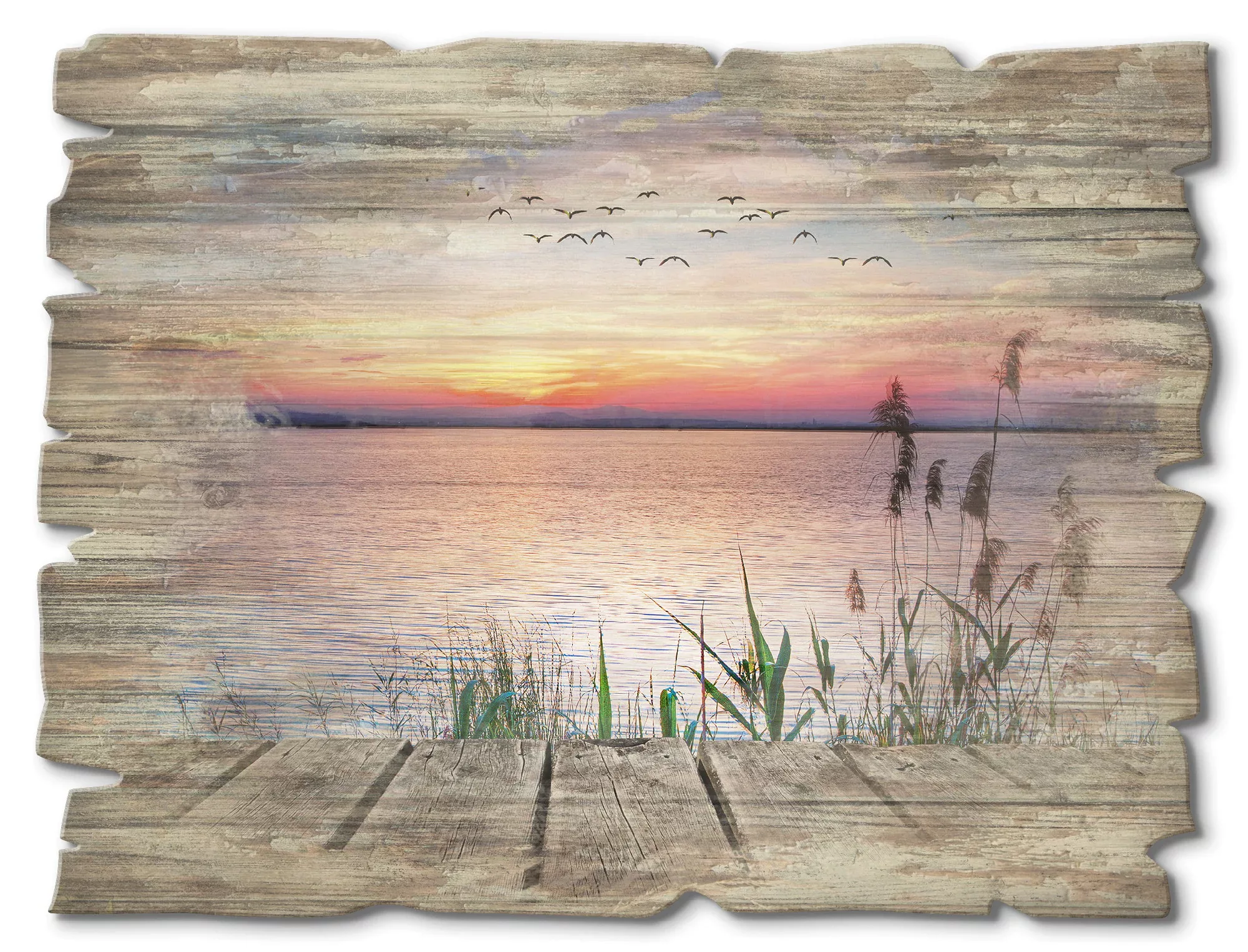 Artland Holzbild »Der See in den Farben der Wolken«, Gewässer, (1 St.) günstig online kaufen