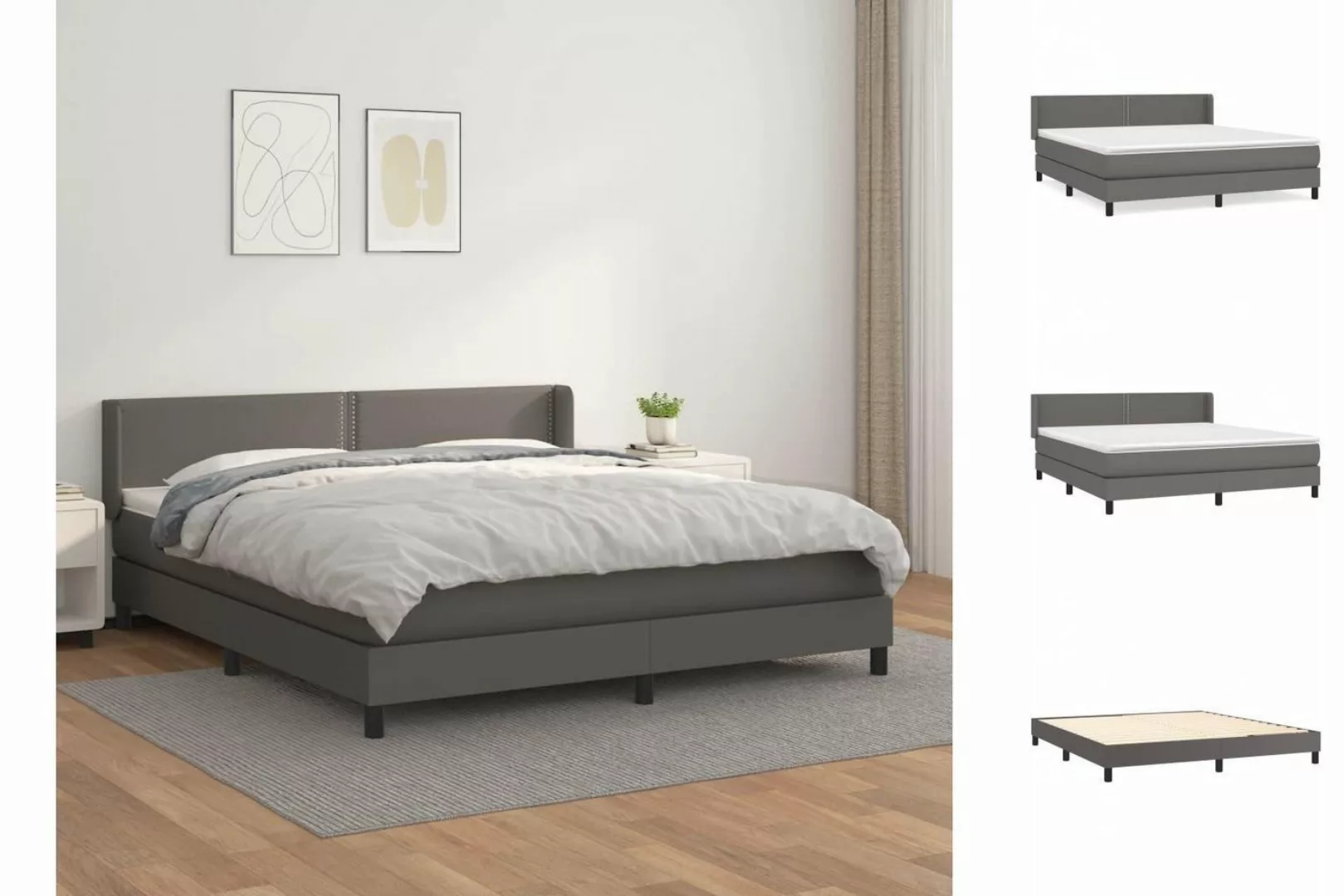 vidaXL Bettgestell Boxspringbett mit Matratze Grau 160x200 cm Kunstleder Be günstig online kaufen