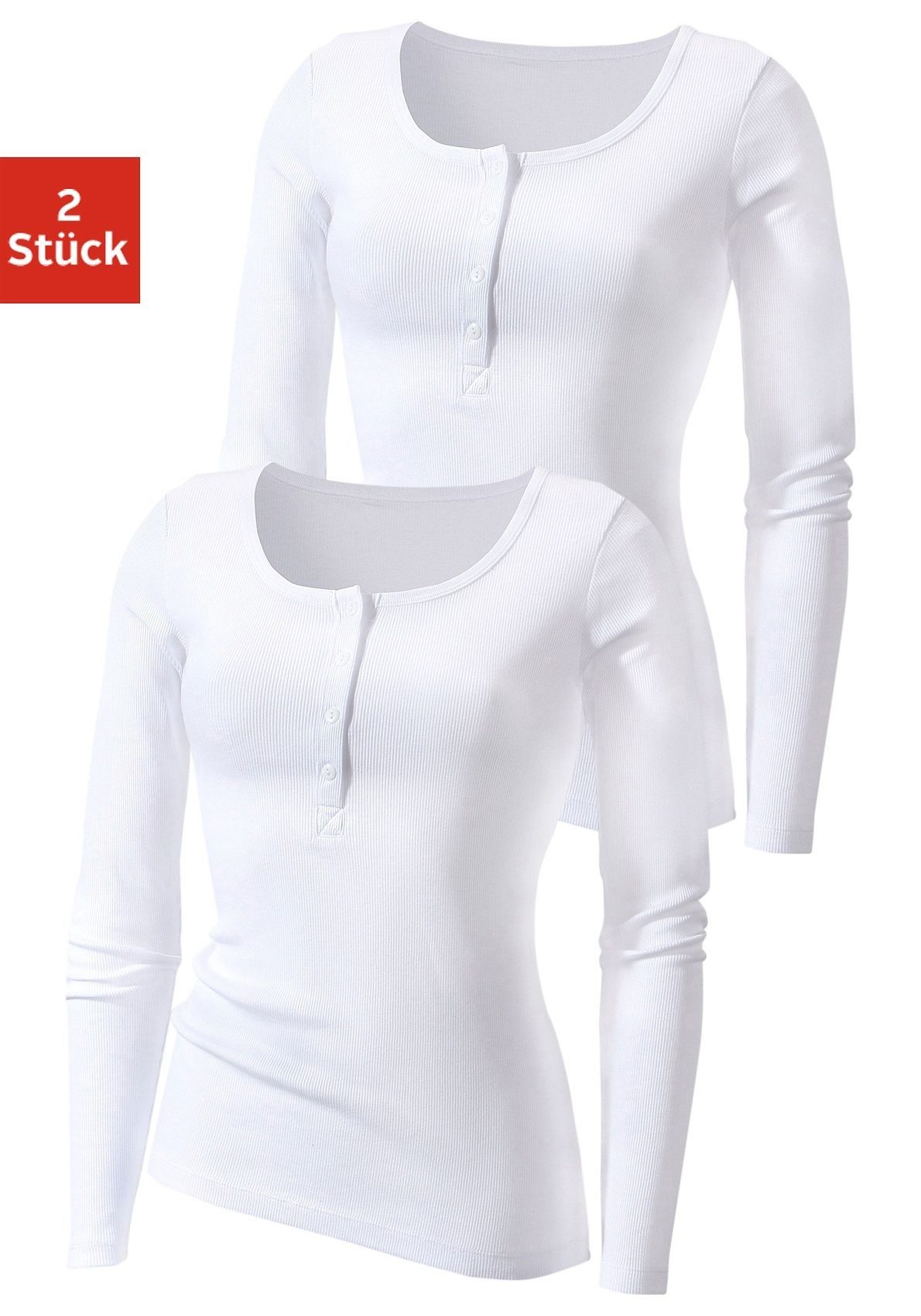 H.I.S Langarmshirt "mit kurzer Knopfleiste", (2er-Pack), aus modischer Ripp günstig online kaufen