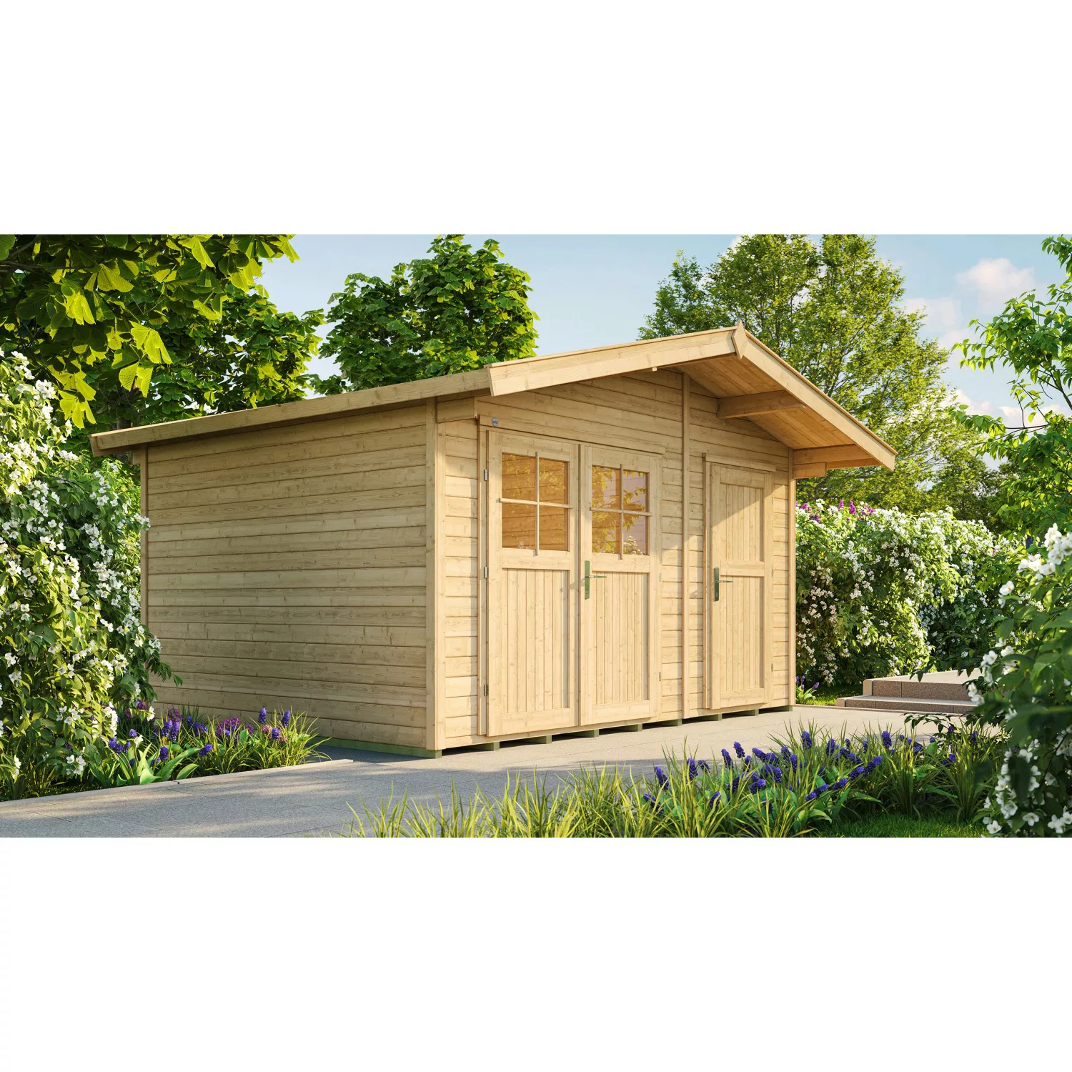 Weka Holz-Gartenhaus Lago Satteldach Unbehandelt 400 cm x 380 cm günstig online kaufen