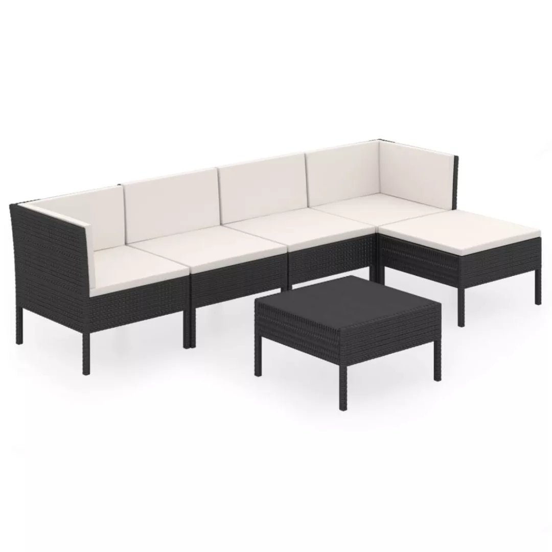 6-tlg. Garten-lounge-set Mit Auflagen Poly Rattan Schwarz günstig online kaufen