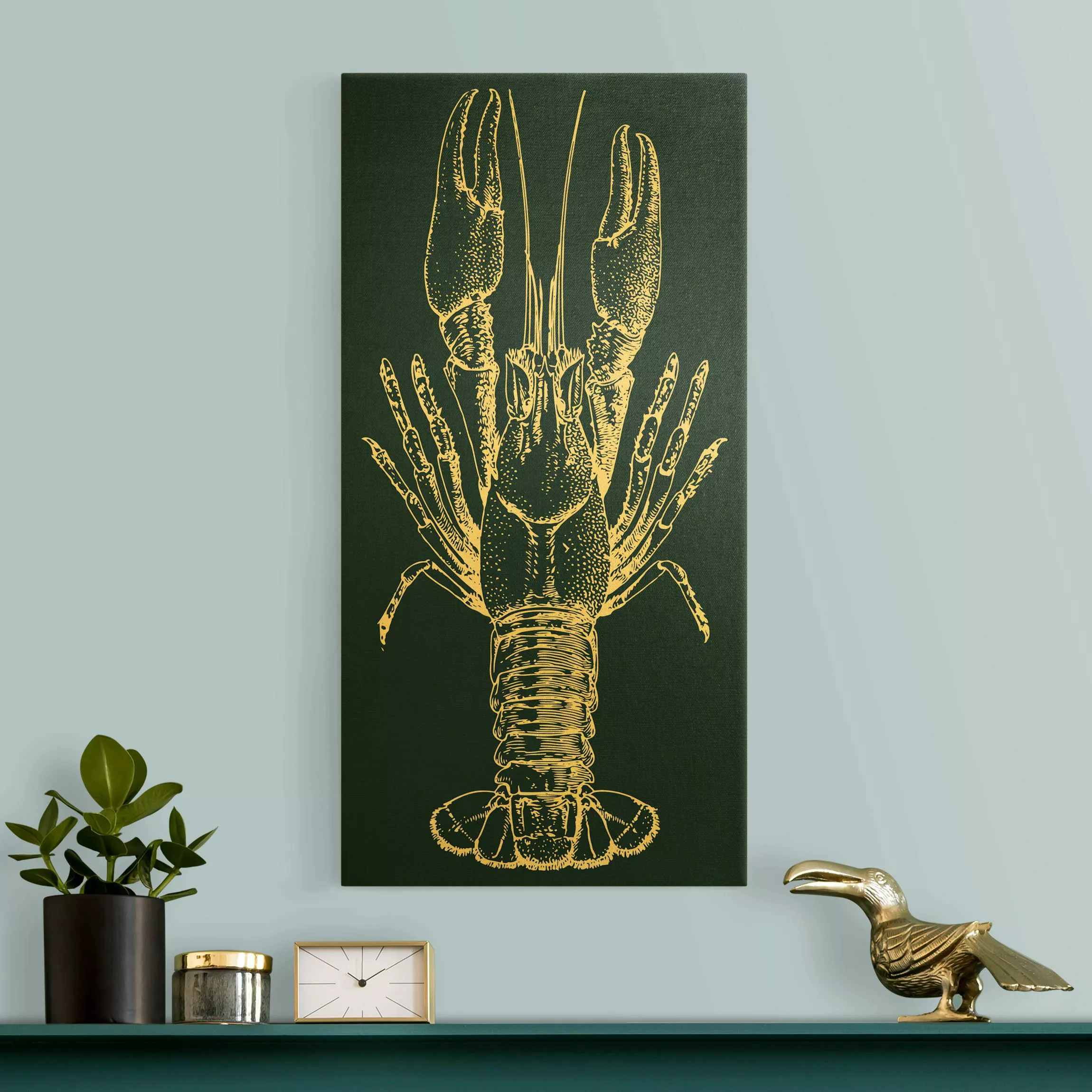 Leinwandbild Gold Illustration Flusskrebs auf Blau günstig online kaufen
