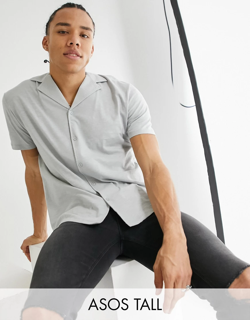 ASOS DESIGN Tall – Legeres Jerseyhemd mit Reverskragen aus Noppenstoff in B günstig online kaufen