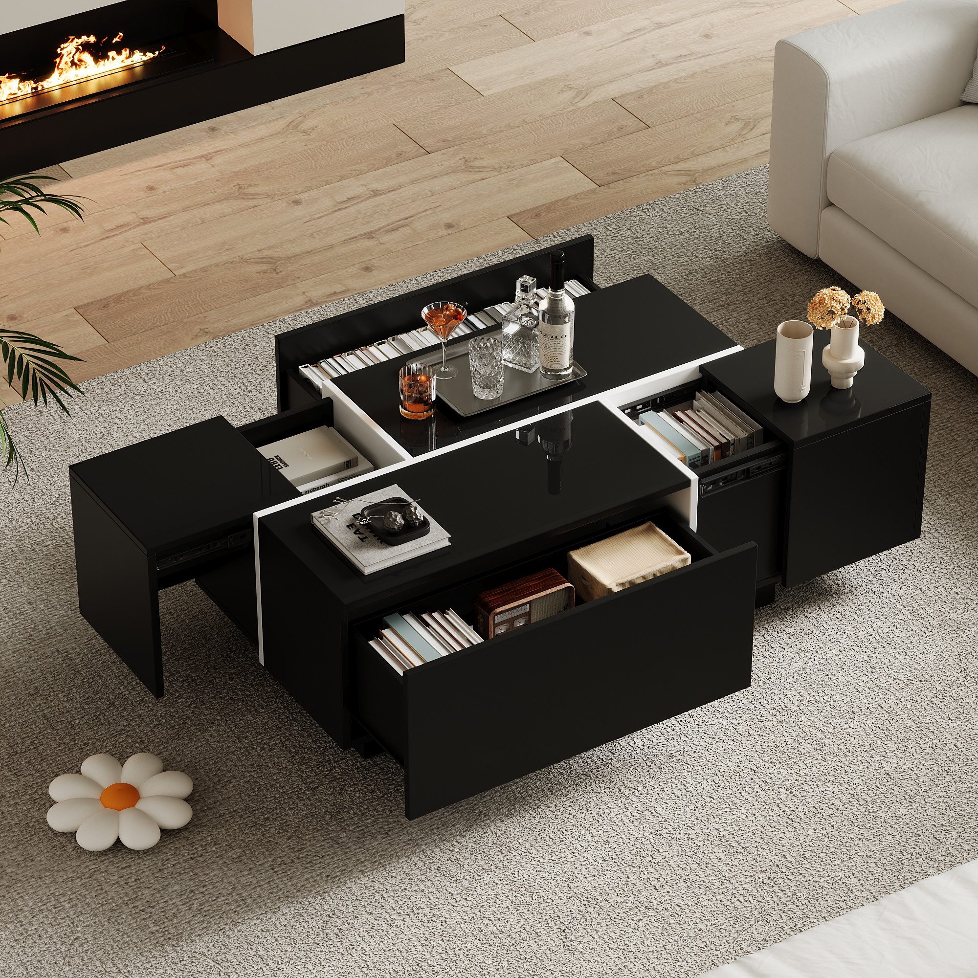 Merax Couchtisch hochglanz Sofatisch mit Patchwork-Design günstig online kaufen