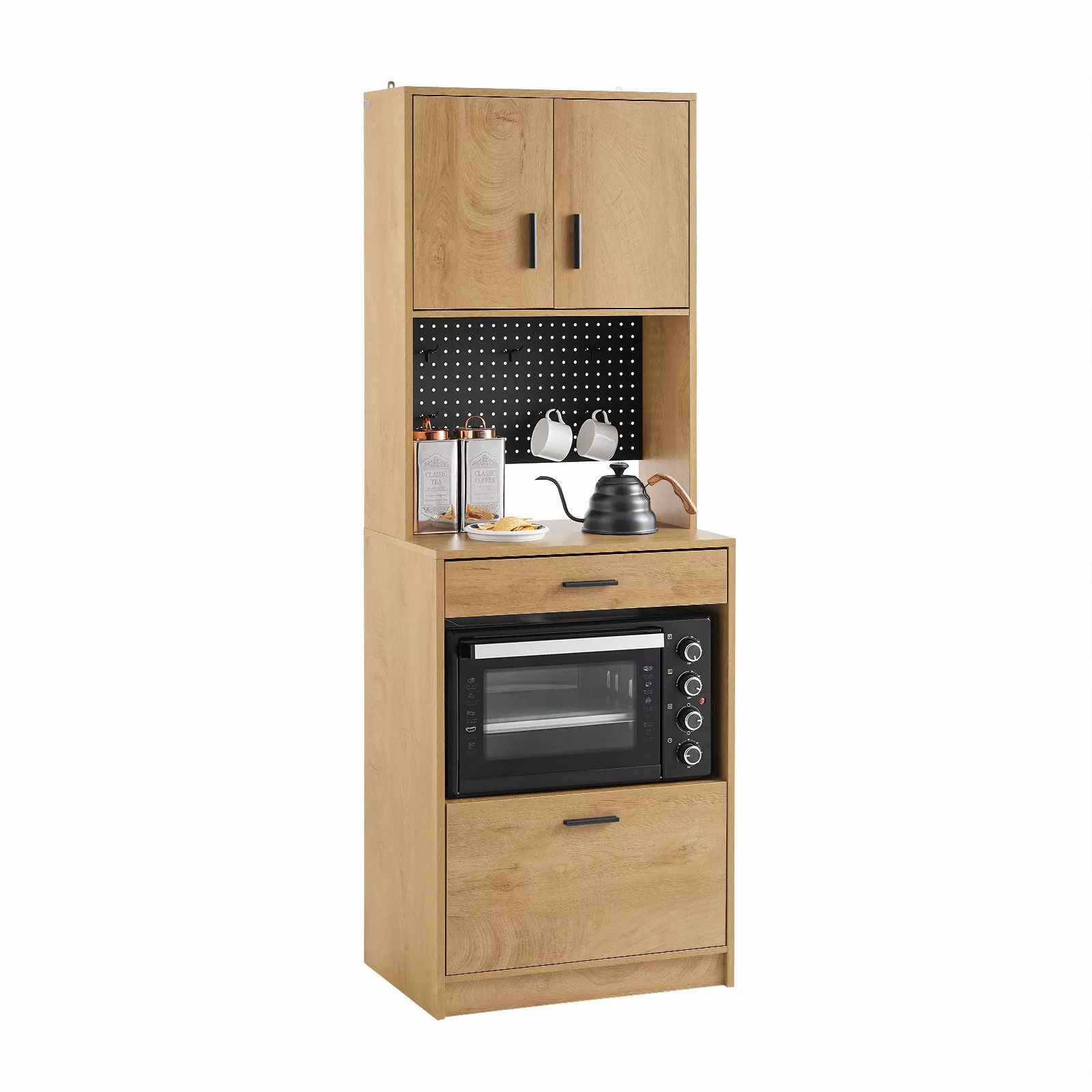 SoBuy Mikrowellenschrank mit Pegboard Hochschrank Sideboard 60x170x40cm FSB günstig online kaufen