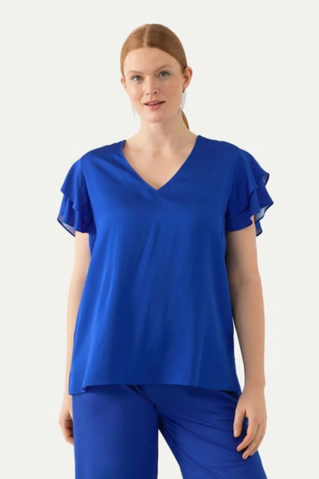 Ulla Popken Druckbluse Blusenshirt V-Ausschnitt doppelte Cup-Ärmel günstig online kaufen