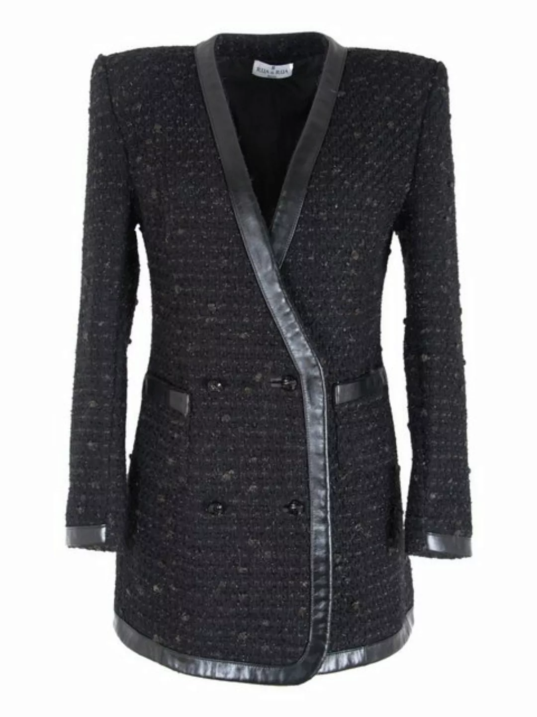 RUA & RUA Longblazer Bouclé-Tweed & Leder-Blazer Kleid in Schwarz (1-tlg) günstig online kaufen