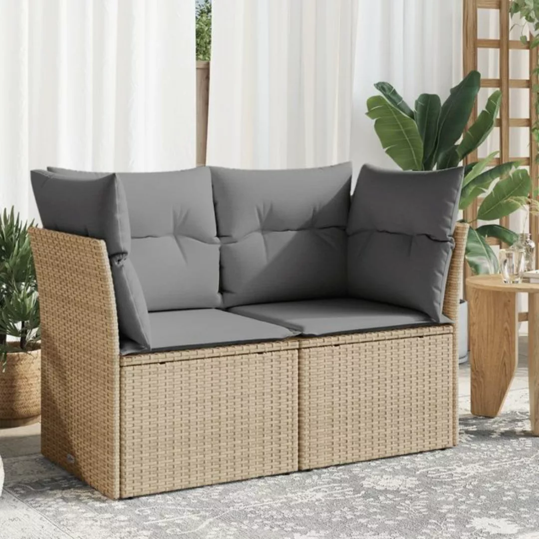 vidaXL Loungesofa Gartensofa mit Kissen 2-Sitzer Beige Poly Rattan günstig online kaufen