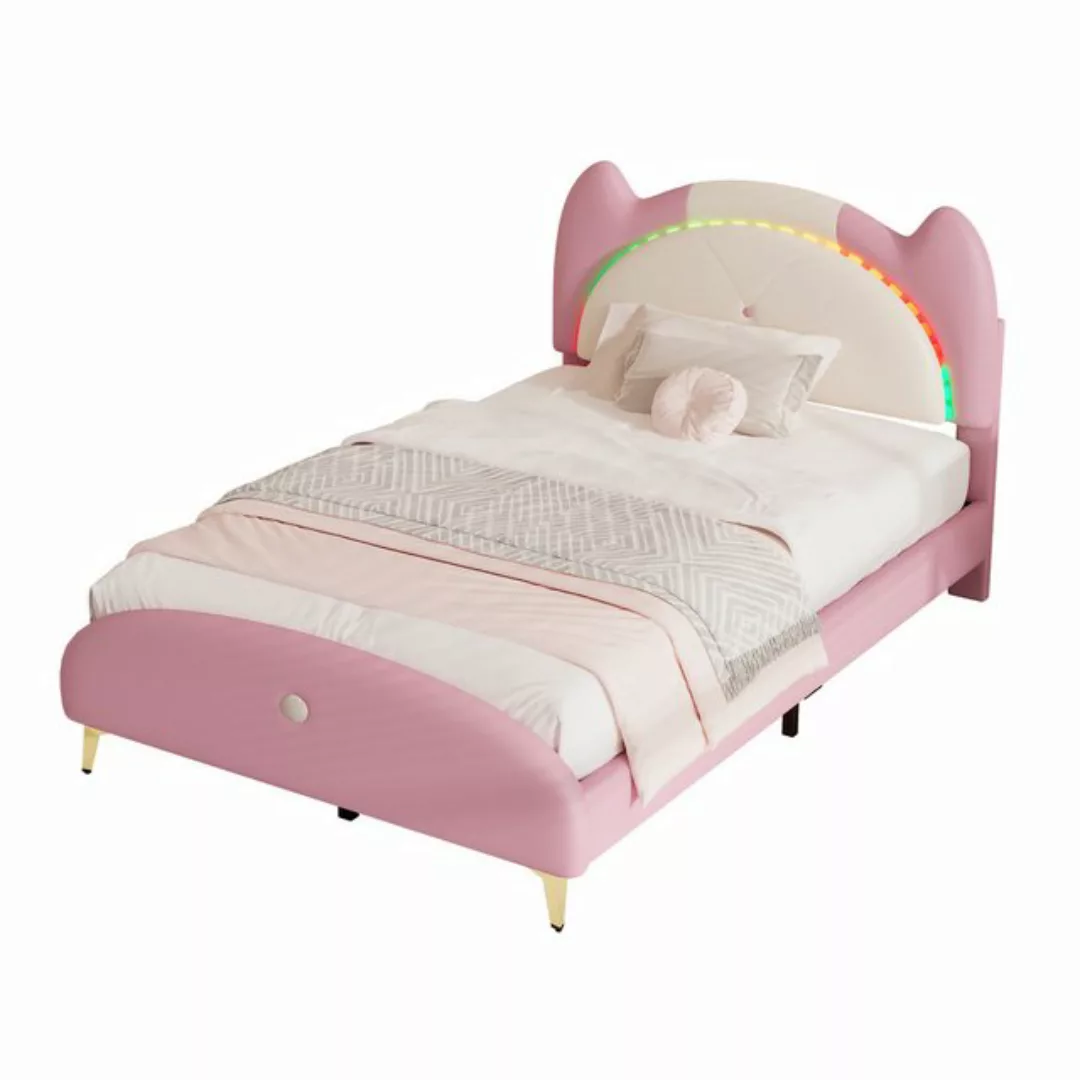 Odikalo Kinderbett Polsterbett Einzelbett Massivholz-Eisenrohrrahmen Beige+ günstig online kaufen