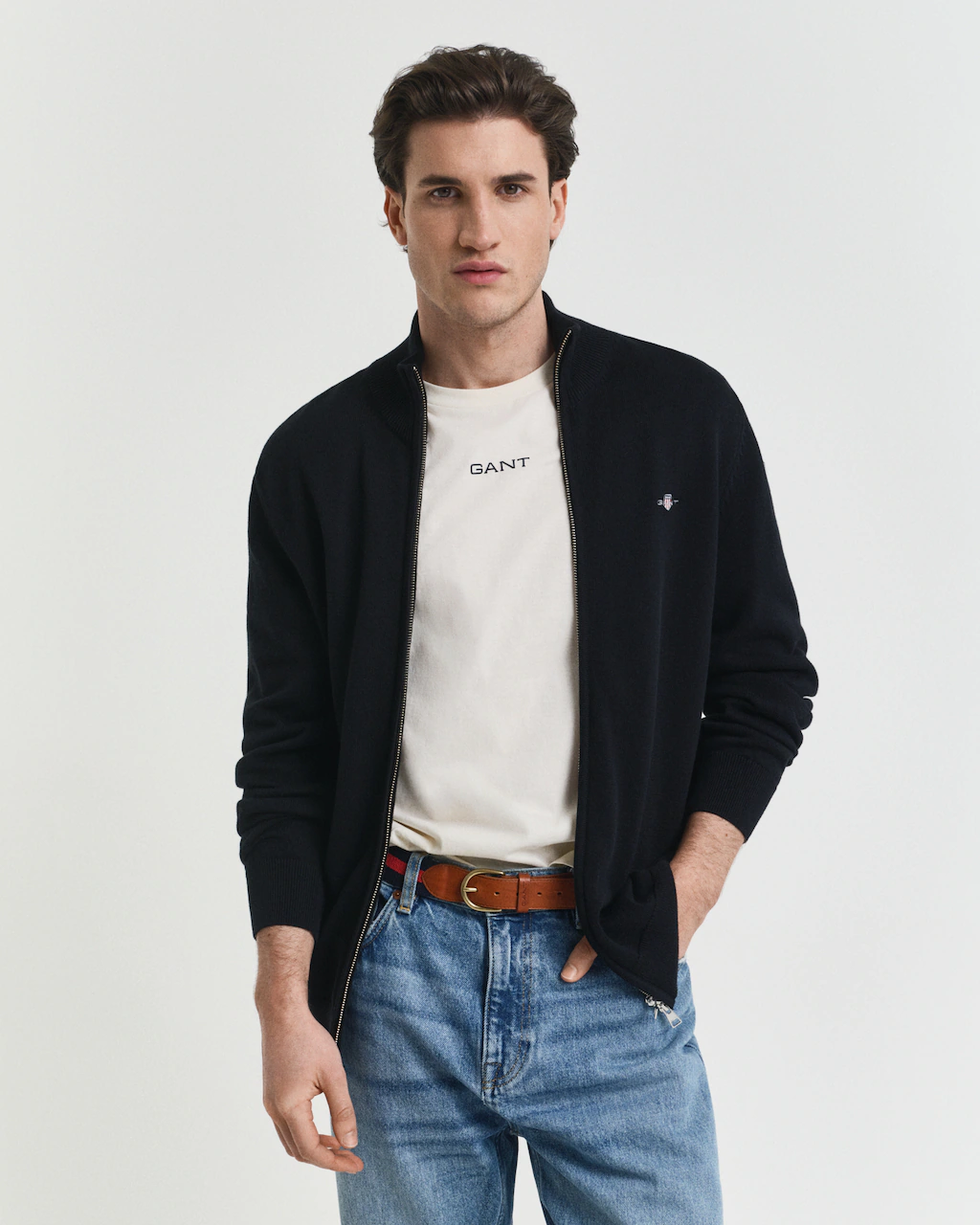 Gant Cardigan "CASUAL COTTON ZIP CARDIGAN", Mit Rippbündchen an Stehkragen, günstig online kaufen