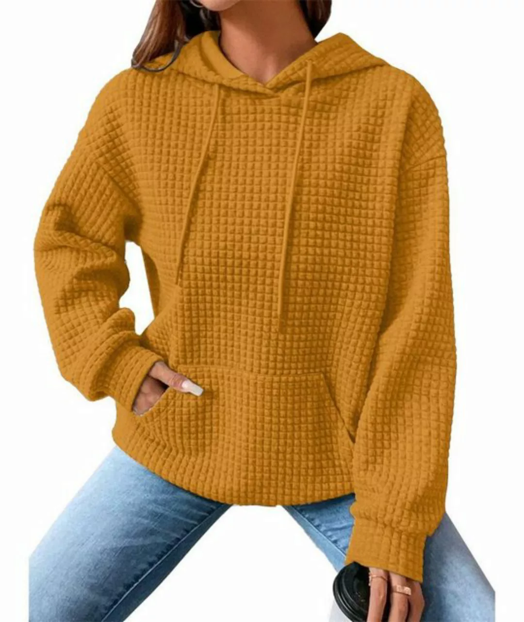 RUZU UG Hoodie Einfarbiges Waffel-Sweatshirt für Damen im Herbst und Winter günstig online kaufen