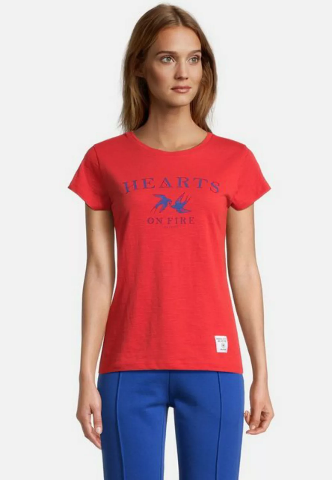 salzhaut T-Shirt Damen Kurzarm-Shirt Mülch Print mit Schwalben & Schriftzug günstig online kaufen