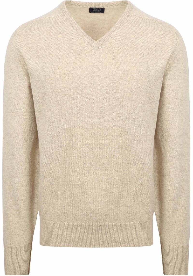 William Lockie V-Ausschnitt Pullover Lammwolle Beige - Größe XL günstig online kaufen