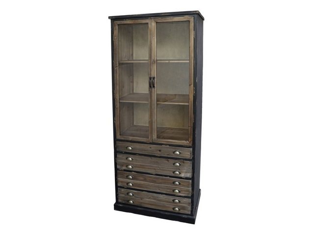 Chic Antique Standvitrine Vitrinenschrank m. 2 Glastüren und 4 Schubladen V günstig online kaufen