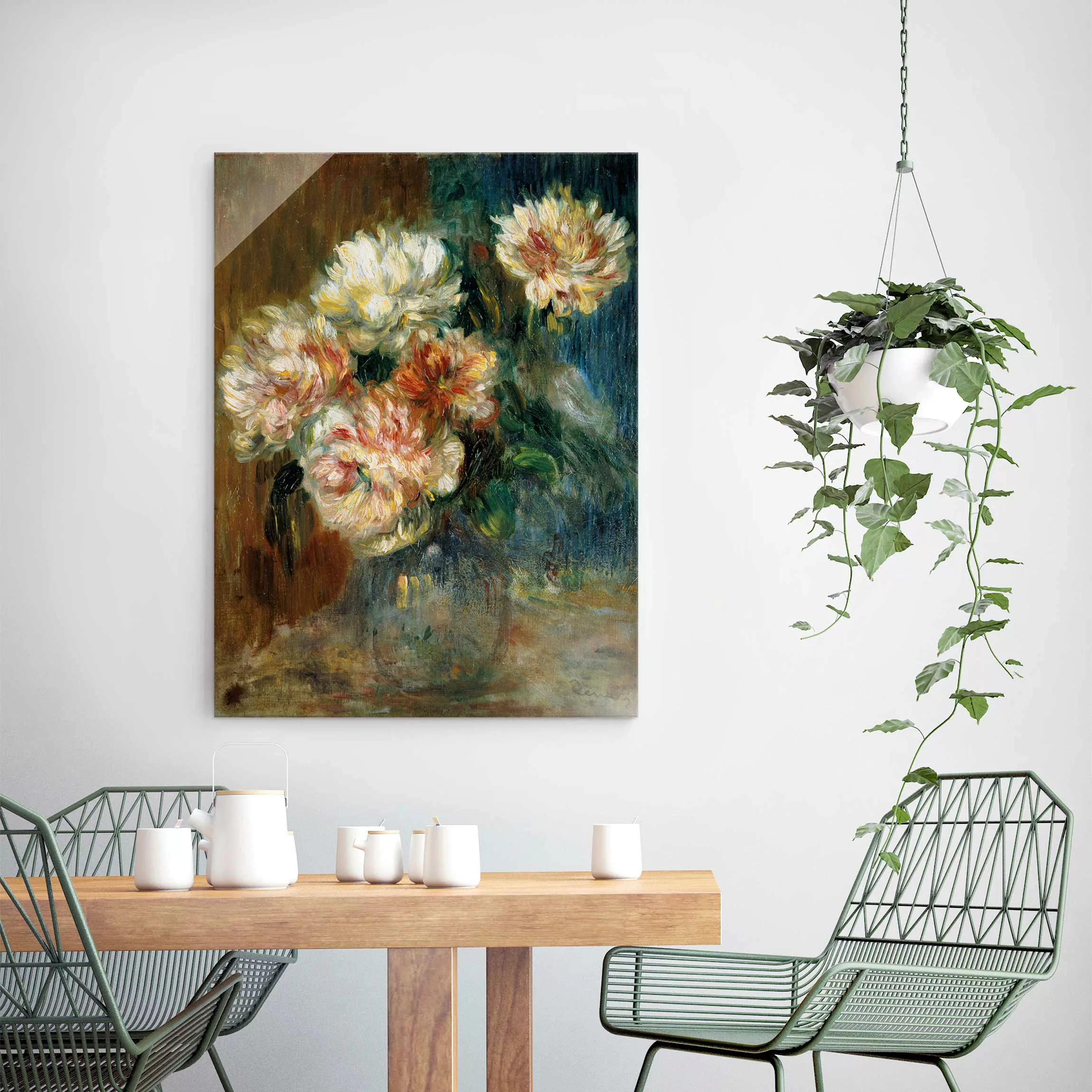 Glasbild Kunstdruck - Hochformat Auguste Renoir - Vase Pfingstrosen günstig online kaufen