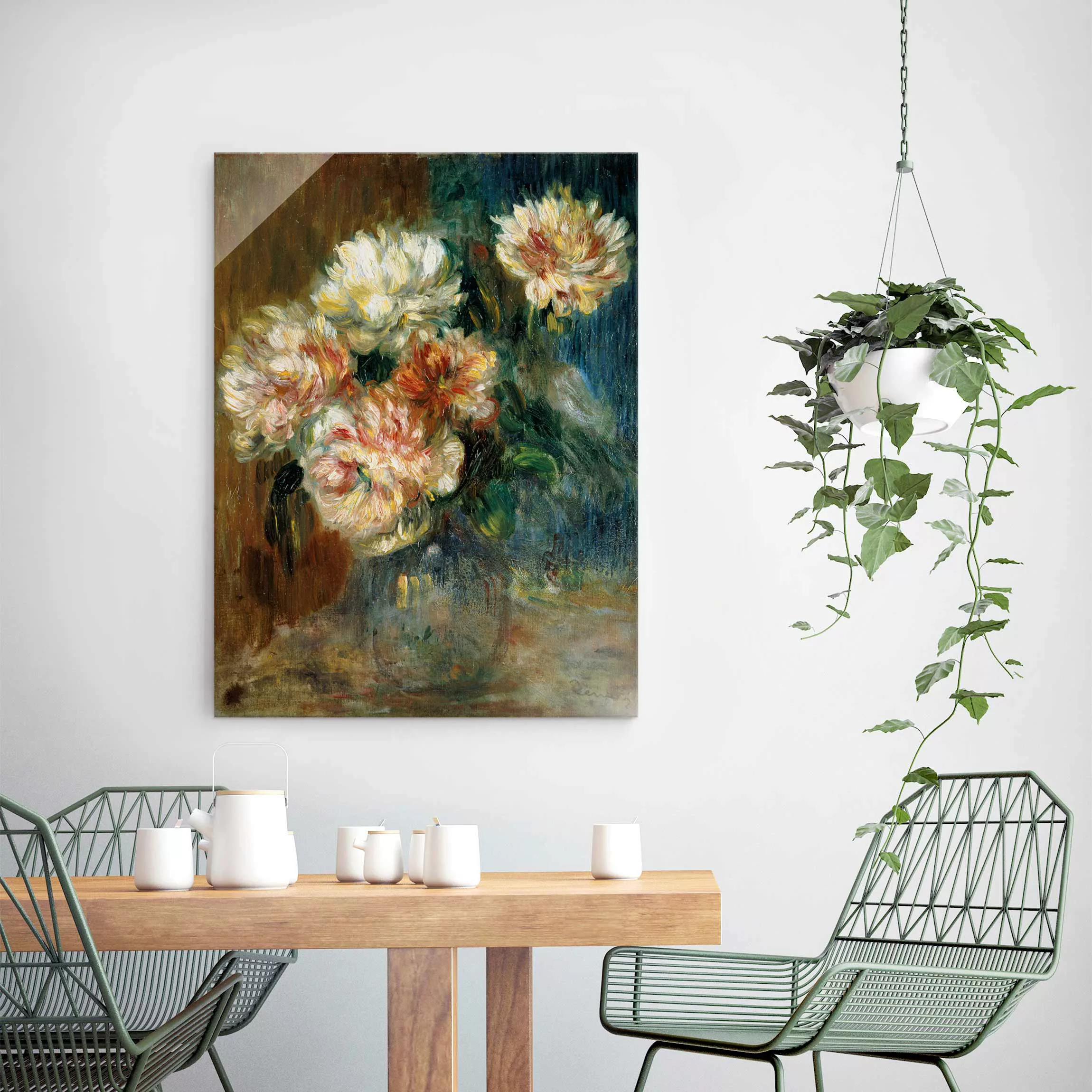 Glasbild - Hochformat Auguste Renoir - Vase Pfingstrosen günstig online kaufen