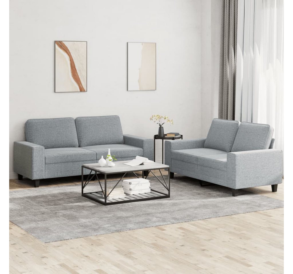 vidaXL Sofa Sofagarnitur Set mit Kissen Stoff, 2-tlg., Hellgrau günstig online kaufen