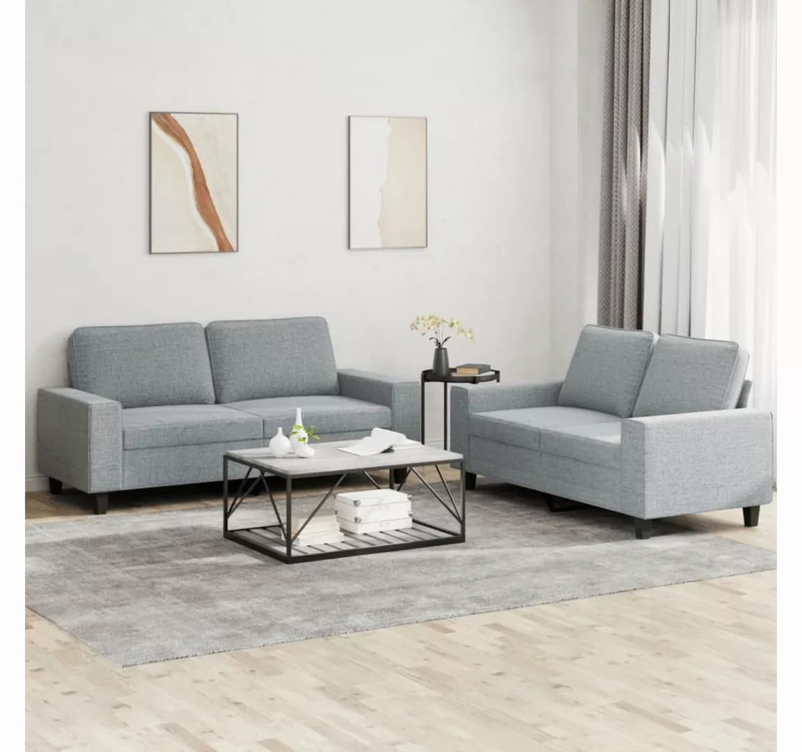 vidaXL Sofa Sofagarnitur Set mit Kissen Stoff, 2-tlg., Hellgrau günstig online kaufen