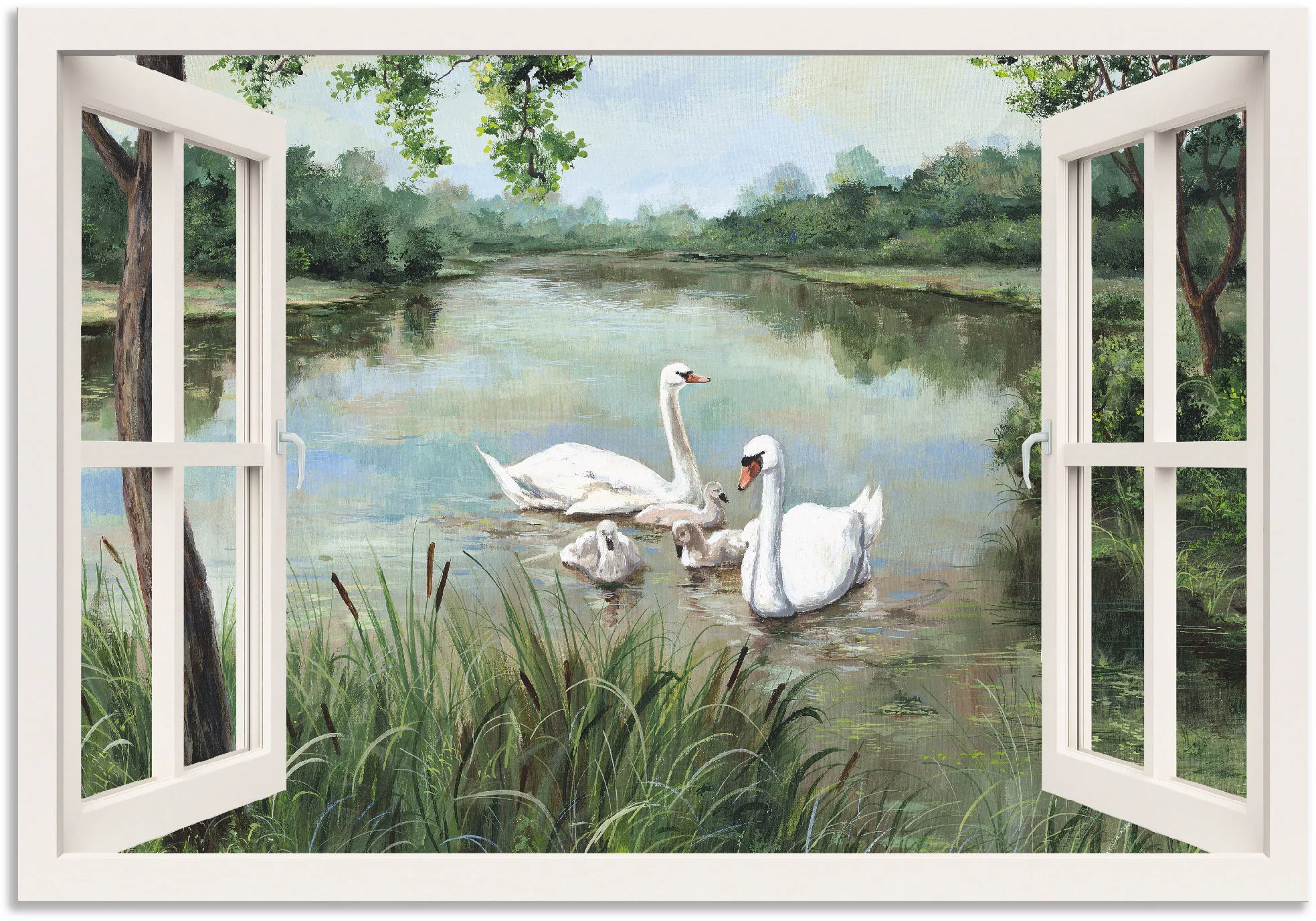 Artland Wandbild "Fensterblick - Schwäne", Vögel, (1 St.), als Alubild, Out günstig online kaufen