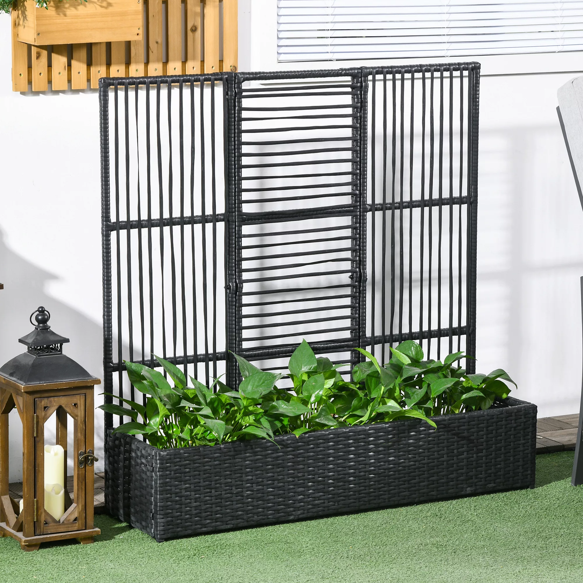 Outsunny Polyrattan Hochbeet mit Rankgitter, Blumenkasten, Pflanzenkasten, günstig online kaufen