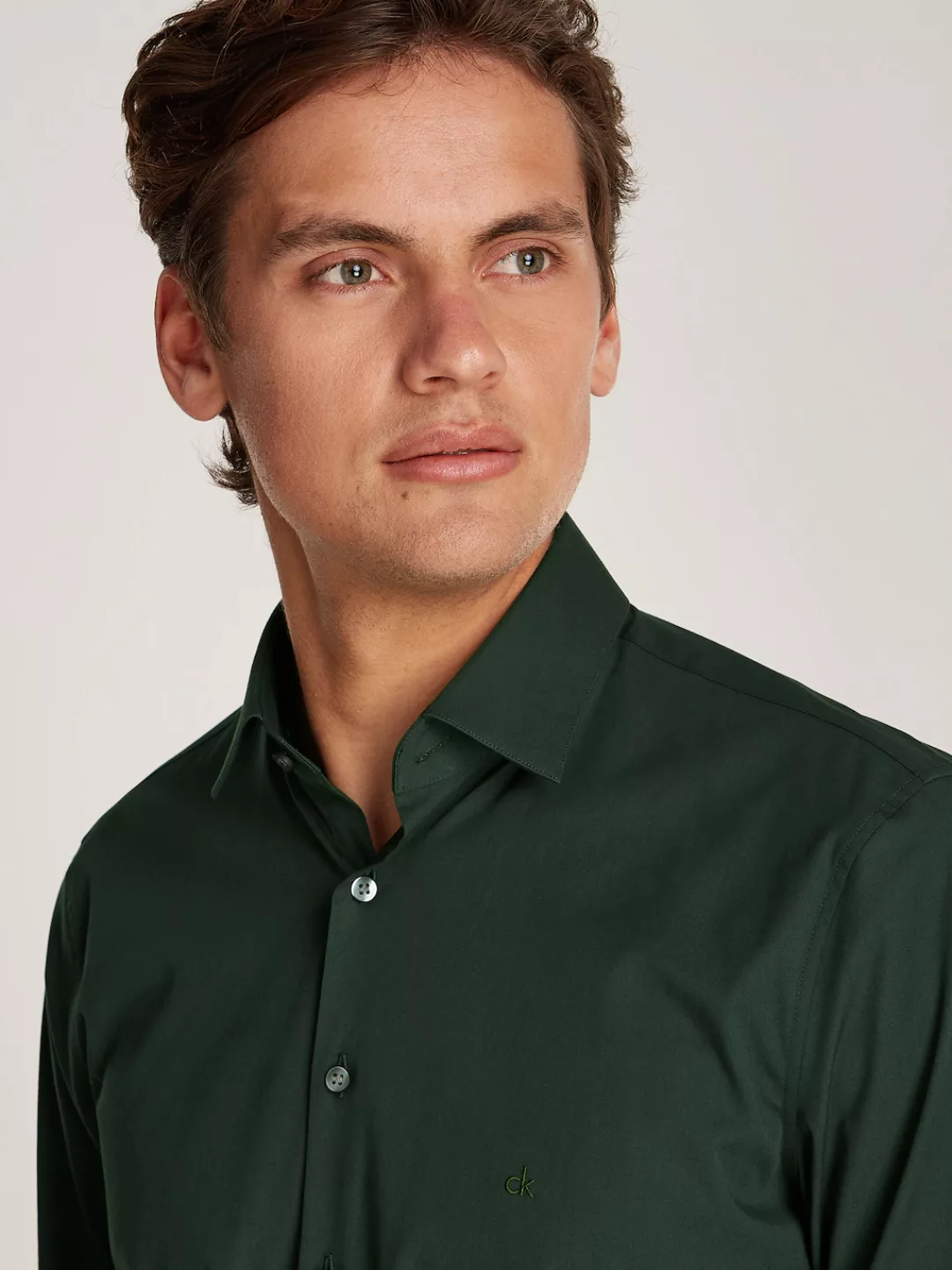 Calvin Klein Businesshemd "POPLIN STRETCH SLIM SHIRT", mit Kentkragen, Logo günstig online kaufen