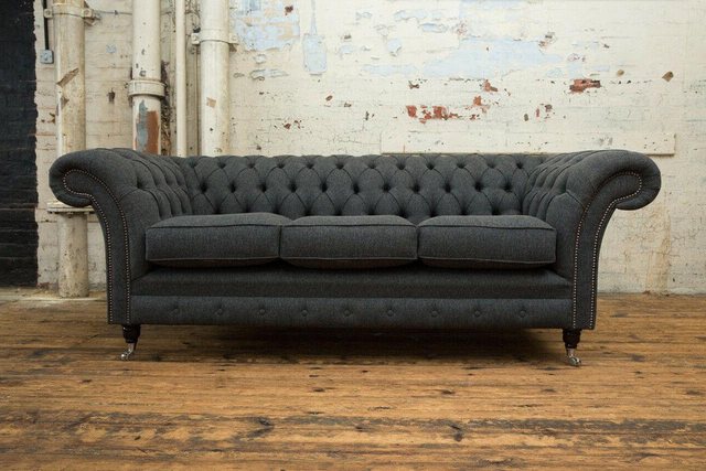 Xlmoebel 3-Sitzer Schwarze Chesterfield Sofa in Stoff- Polstermöbel, 1 Teil günstig online kaufen