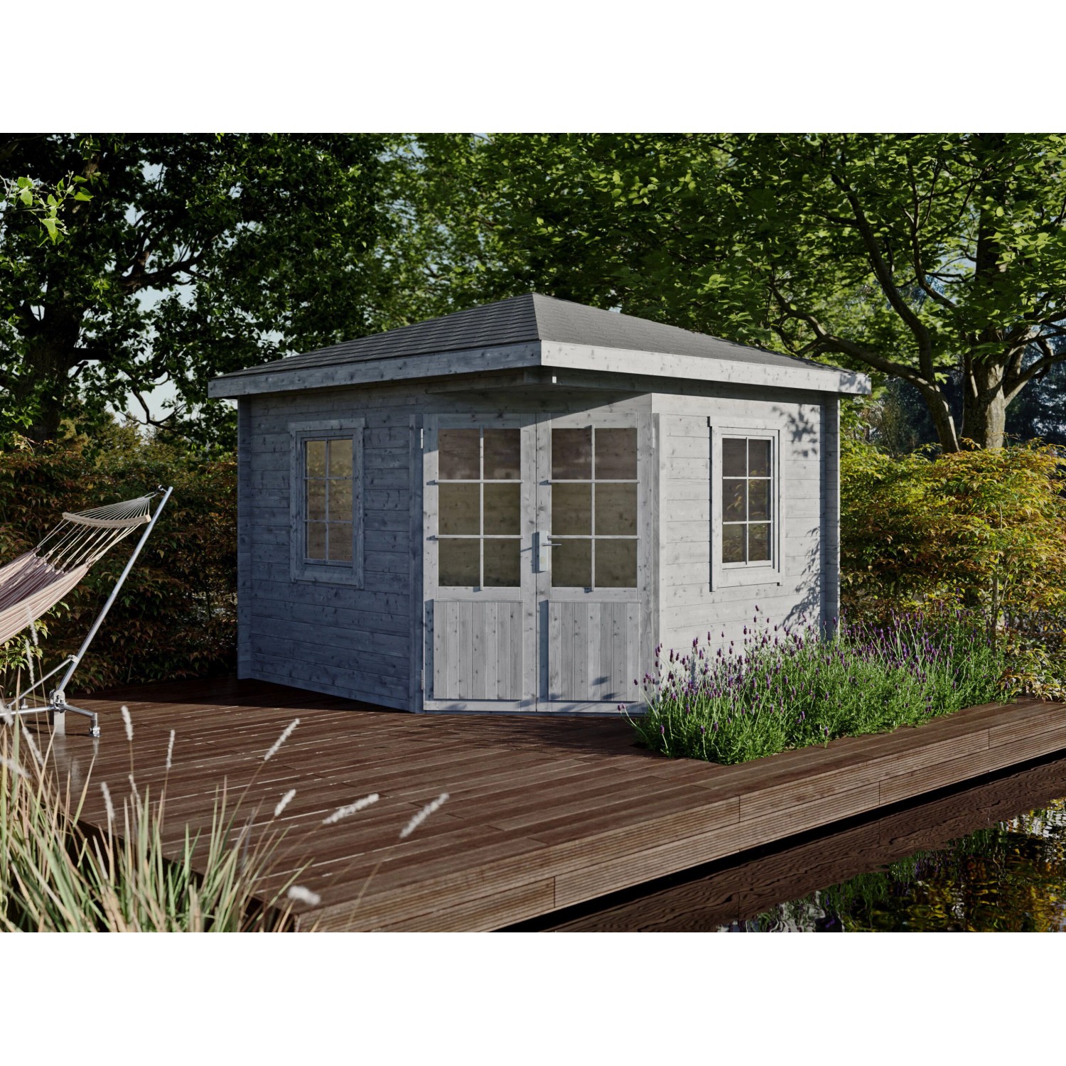 Fjordholz 5-Eck Gartenhaus Modell Evelyn 3A Grau Imprägniert günstig online kaufen