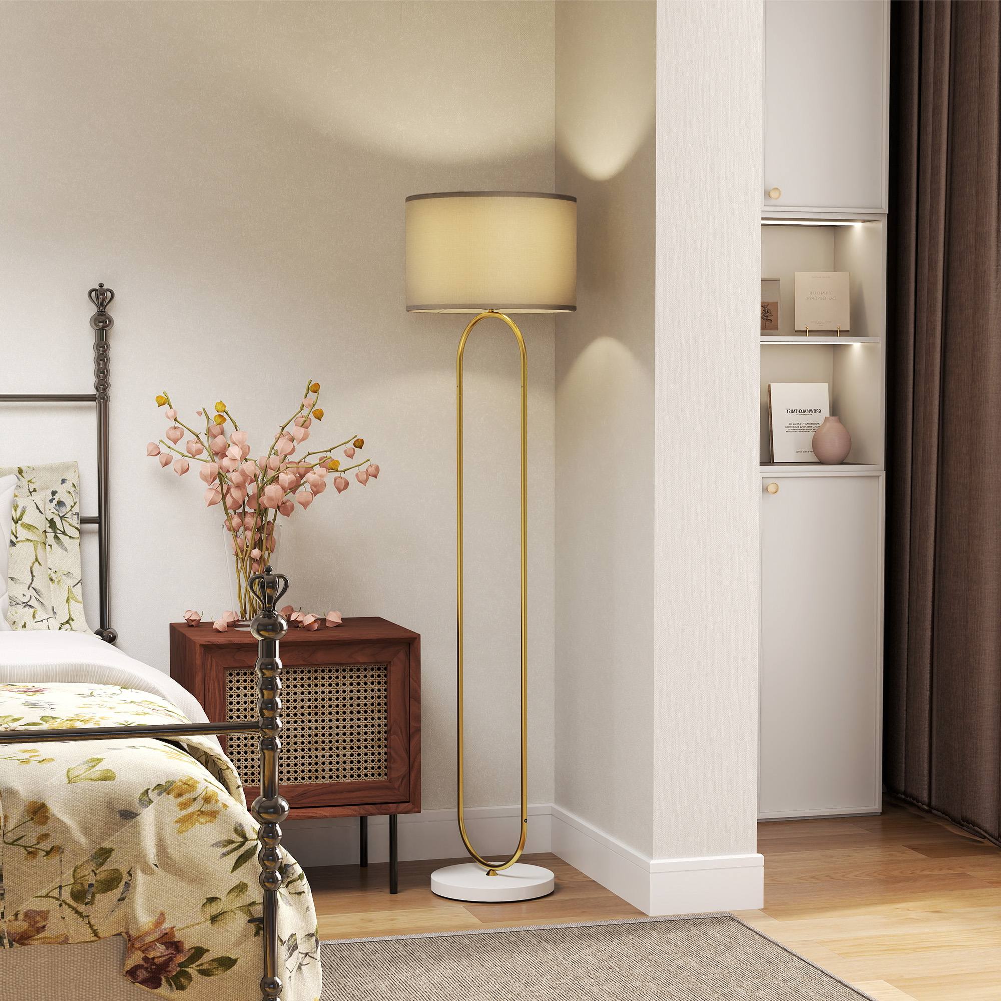 HOMCOM Moderne Stehlampe mit Leinenstoff Lampenschirm, Große Basis und Dopp günstig online kaufen