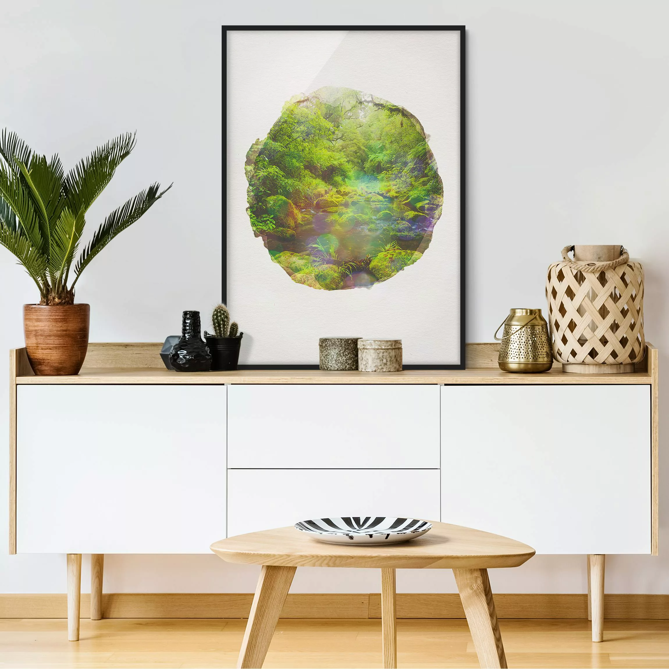 Bild mit Rahmen Natur & Landschaft - Hochformat Wasserfarben - Bay of Plent günstig online kaufen