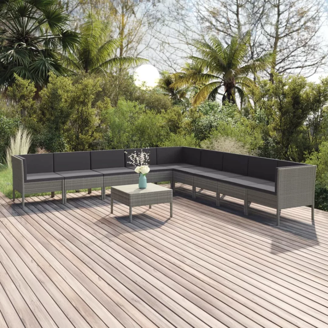 9-tlg. Garten-lounge-set Mit Auflagen Poly Rattan Grau günstig online kaufen