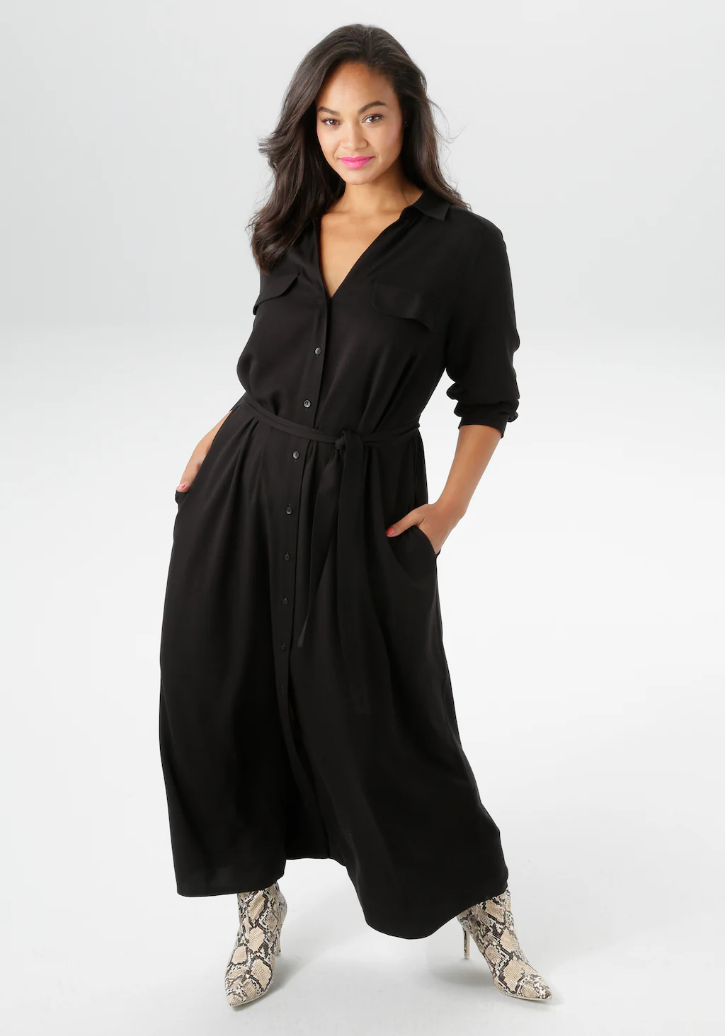 Aniston PLUS Blusenkleid, durchgeknöpftes Kleid aus weich fallender Viskose günstig online kaufen