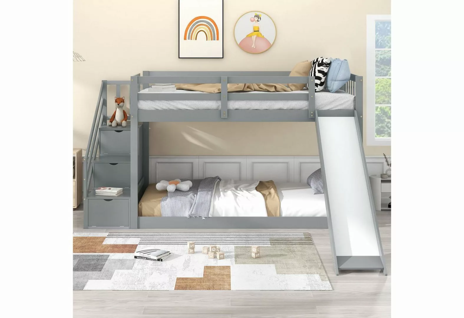 REDOM Etagenbett Kinderbett, Einzelbett, Holzbett 90x200cm (mit 3 Schublade günstig online kaufen